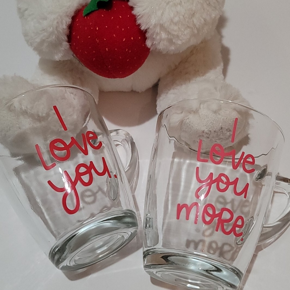 COFFEE TEA MUGS RED & PINK CUPS COUPLE'S GLASSWARE LOVE DRINKABLE DRINKWARE OS